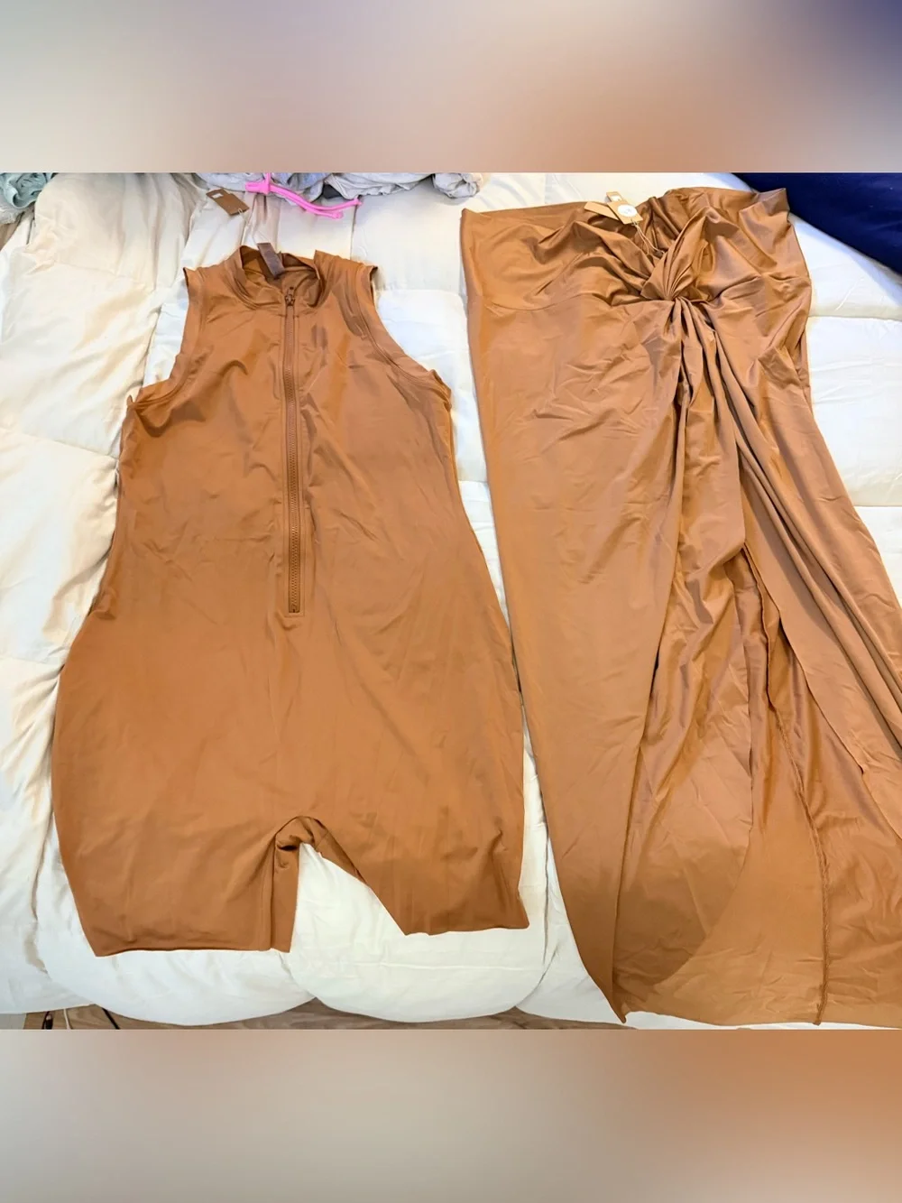 Skims Swim Set Almond Zip Up 2x & Almond Swim Skirt 4x
